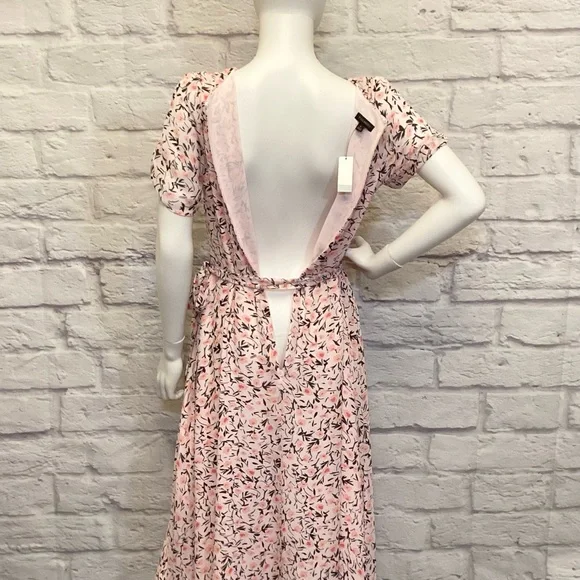 Talbots 8 New Button Front Floral Midi Dress Pink Cottage Core Prairie Spring - Picture 10 of 13